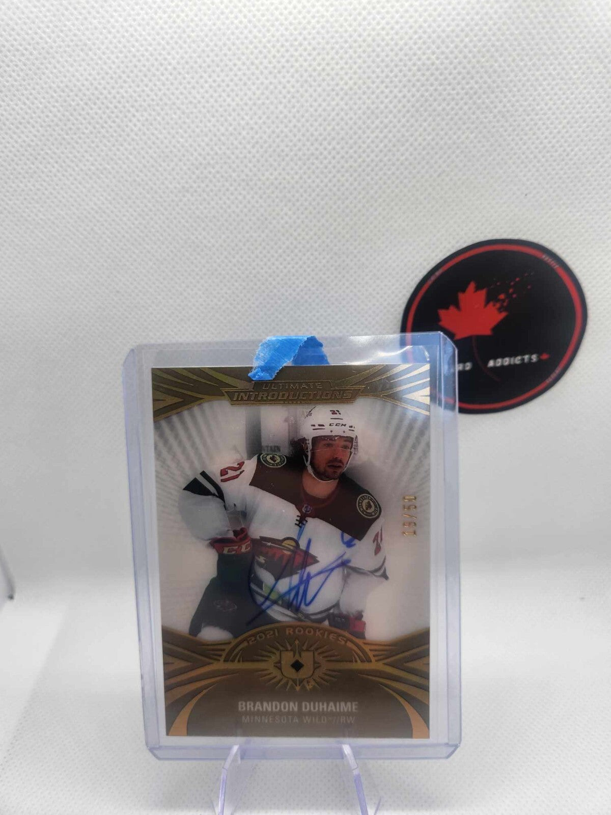 2021-22 BRANDON DUHAIME RC #/50 Ultimate Introductions Auto Gold - Wild Rookie