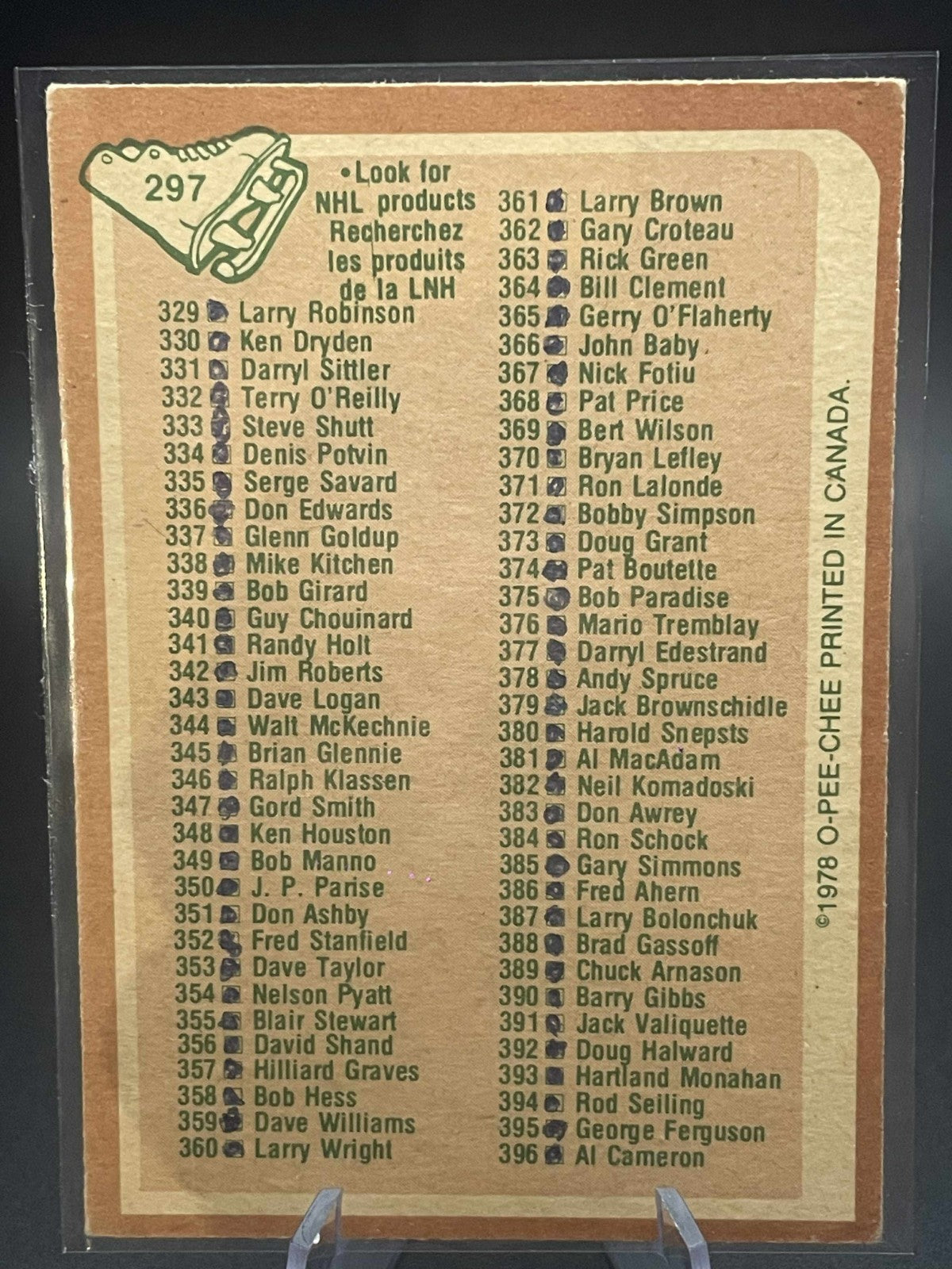1978-79 O-PEE-CHEE HOCKEY CHECKLIST 265-396 CHECKLIST #297