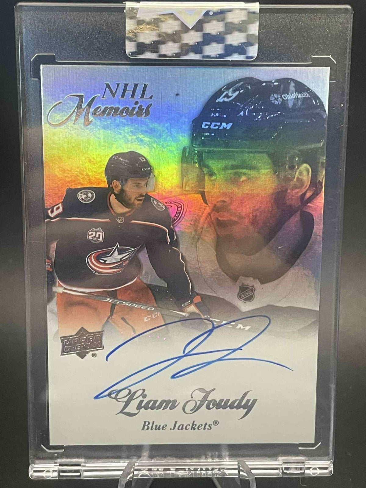 2020-21 UD Clear Cut Liam Foudy NHL Memoirs Rookie Auto RC #M-LF Blue Jackets