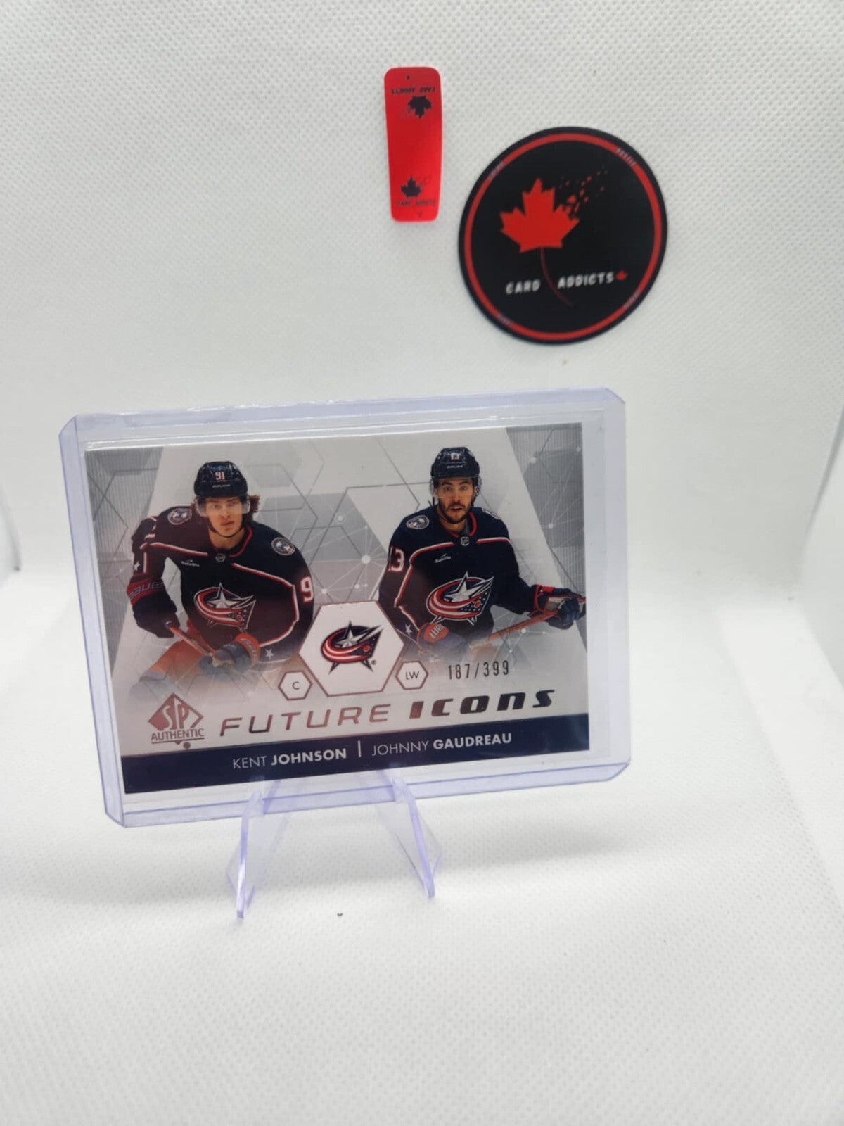 FUTURE ICONS 2022-23 SP AUTHENTIC KENT JOHNSON / JOHNNY GAUDREAU /399 RC JACKETS