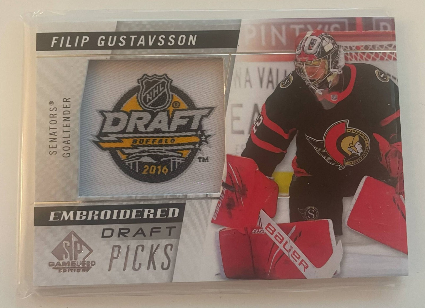 2122 UD SP Game Used Embroidered Draft Filip Gustavsson 2 Available Rookie Patch