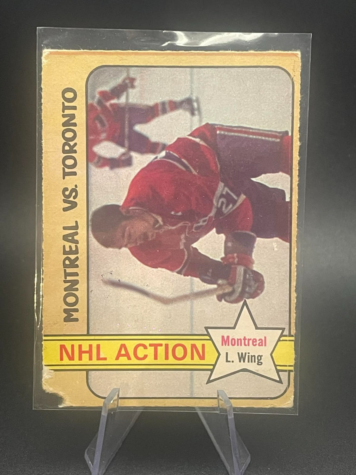 HOCKEY CARD OPC 1972 MONTREAL FRANK MAHOVLICH VS. TORONTO NHL ACTION 268 REF I