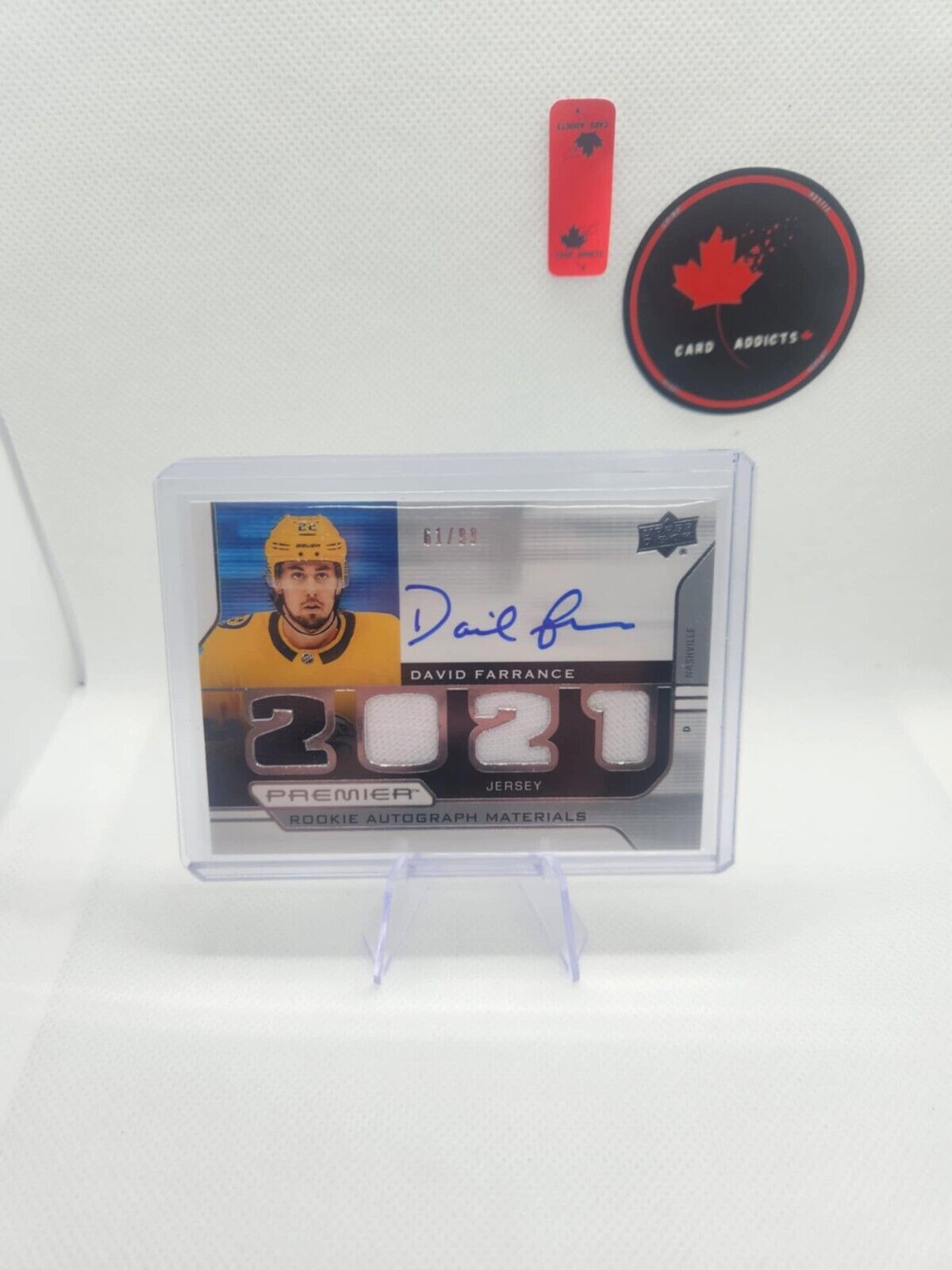 2021-22 Upper Deck Premier David Farrance /99 Rookie Autograph Materials