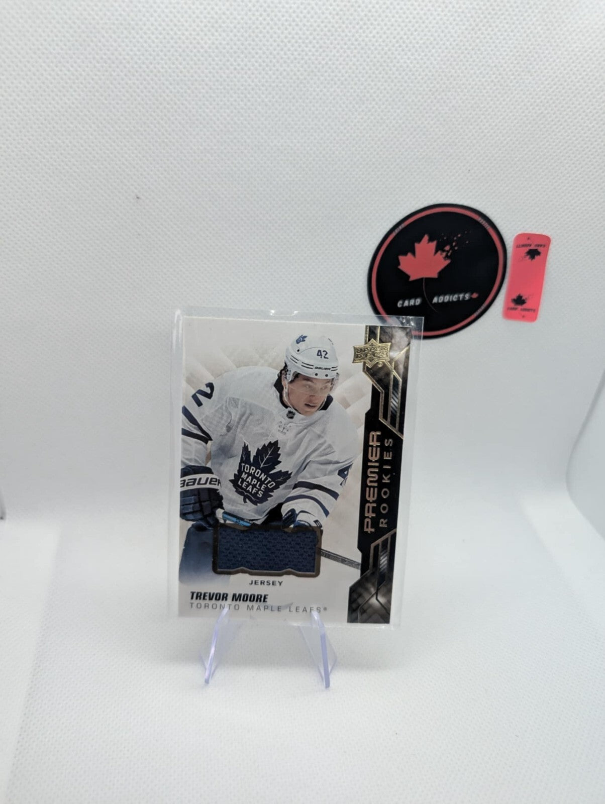 2019-20 UD Premier Trevor Moore Rookie Jersey Toronto Maple Leafs