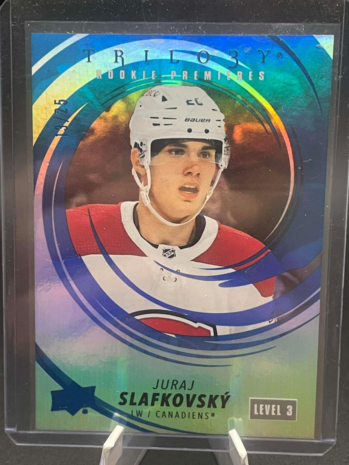 2022-23 TRILOGY ROOKIE PREMIERES LEVEL 3 BLUE JURAJ SLAFKOVSKY /25 MONTREAL
