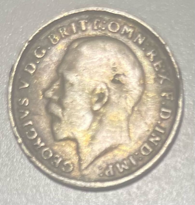 1918 UK Great Britain 3 Pence Silver Coin REF I