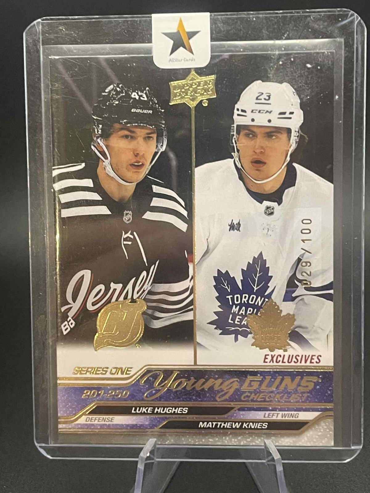 2023-24 UD - Young Guns Checklist Exclusives Luke Hughes, Matthew Knies/100