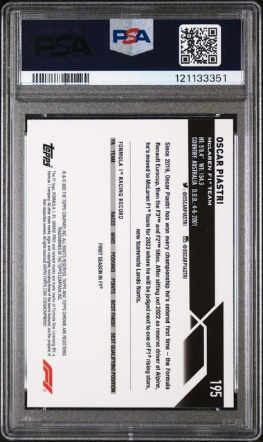 2023 Topps Chrome F1 #195 Oscar Piastri Freshest Rookie PSA 10 Gem Mint Rookie