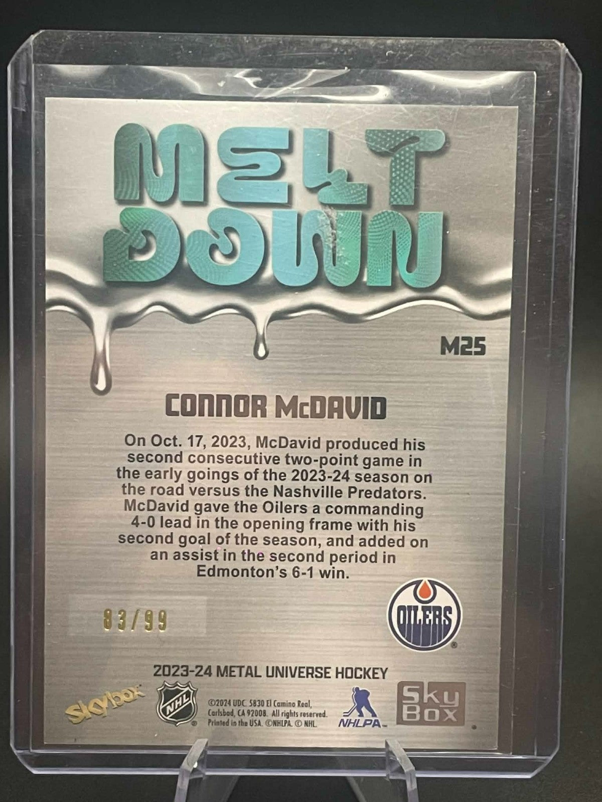 2023-24 UD Metal Universe #M25 Connor McDavid Melt Down Gold Foil #/99