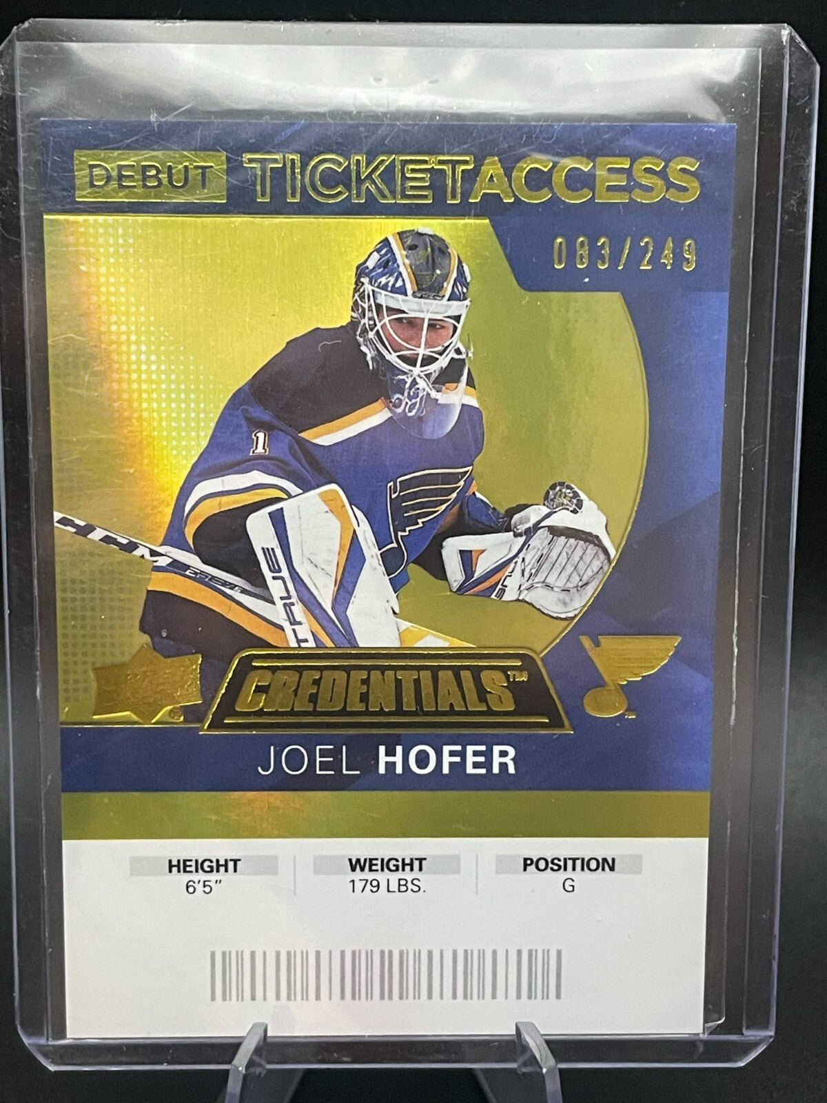 2021 Upper Deck Credentials 2020-21 Debut Ticket Access Yellow /249 Joel Hofer