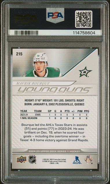 2024-25 UD Series 1 Young Guns #215 Mavrik Bourque RC PSA 9 Mint