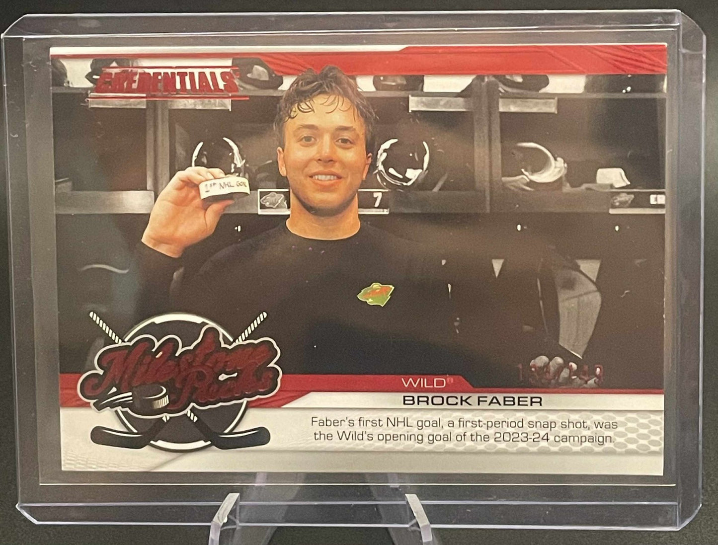 2024-25 UD Credentials #MP-BF Bock Faber Milestone Pucks First Goal Red /150