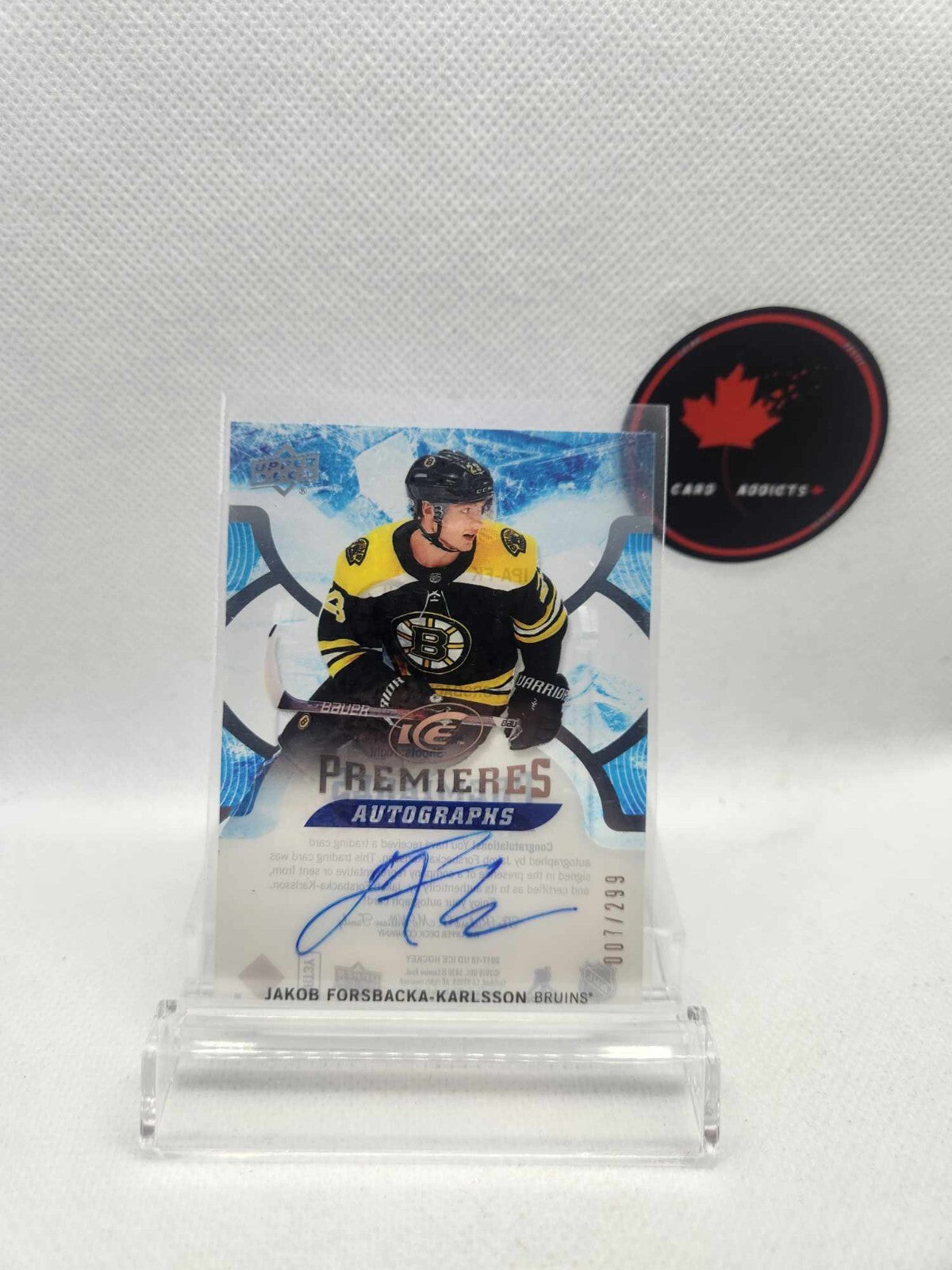 2017-18 Upper Deck ICE Ice Premieres - Autographs Jakob Forsbacka-Karlsson Auto