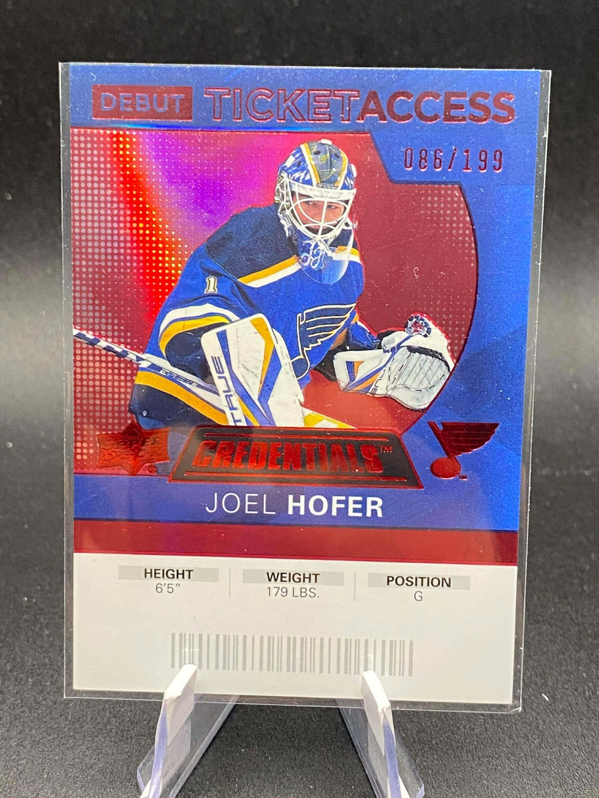 2021-22 UD Credentials 2020-21 Debut Ticket Access Red #117 Joel Hofer /199