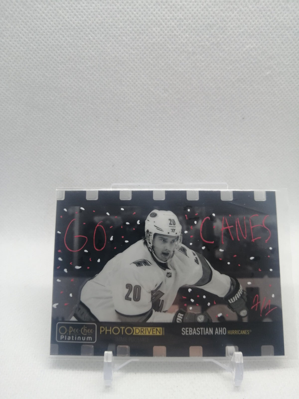 2020-21 O-Pee-Chee OPC Platinum Photo Driven Sebastian Aho Art Attack Custom 1/1