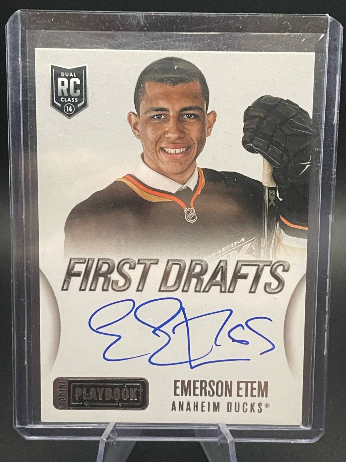 2013-14 Panini Playbook First Drafts Auto #FD-EE Emerson Etem RC Anaheim Ducks