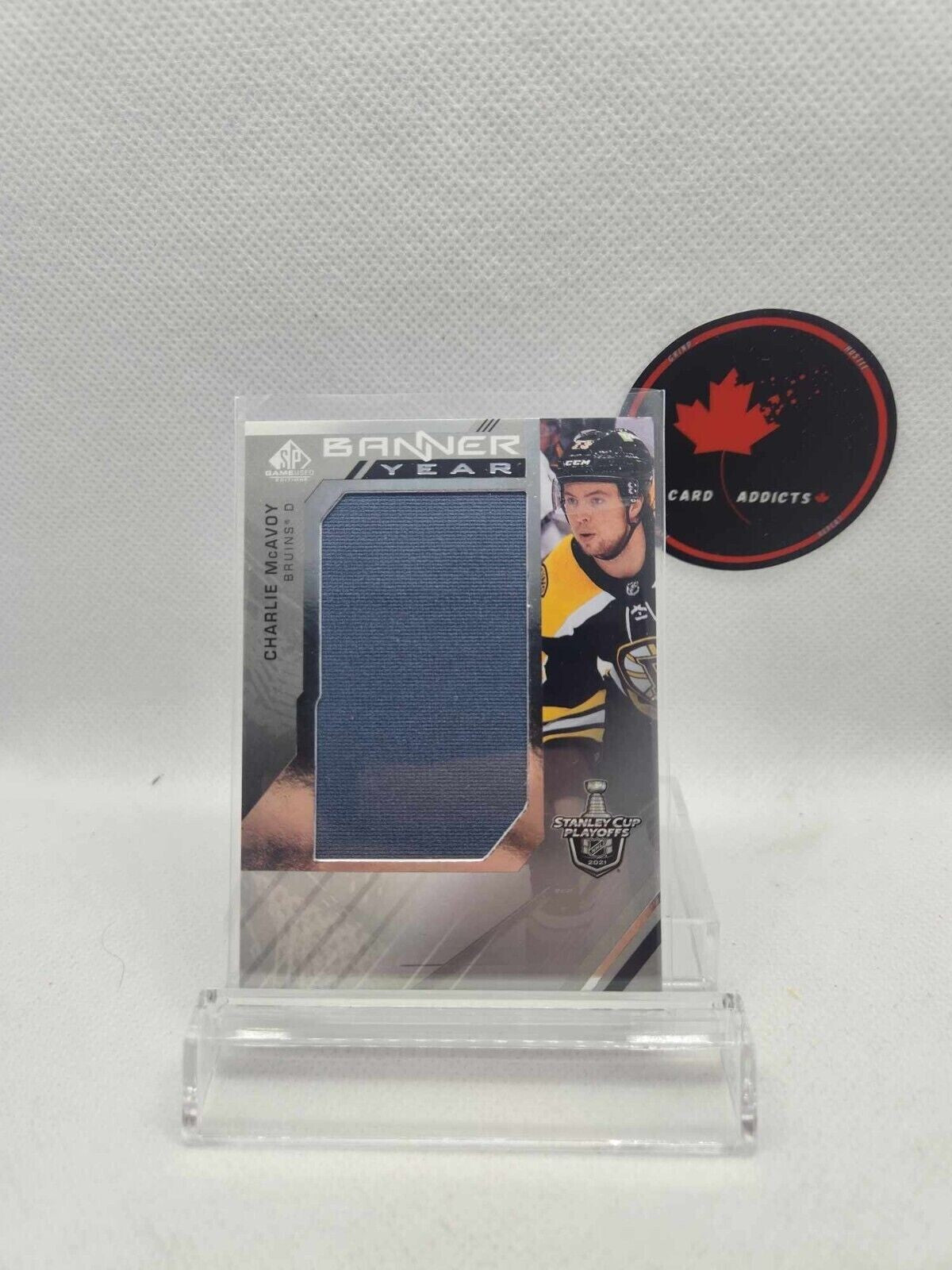 2021-22 UPPER DECK UD SP GAME USED CHARLIE MCAVOY BYSC-CM BANNER YEAR PLAYOFFS