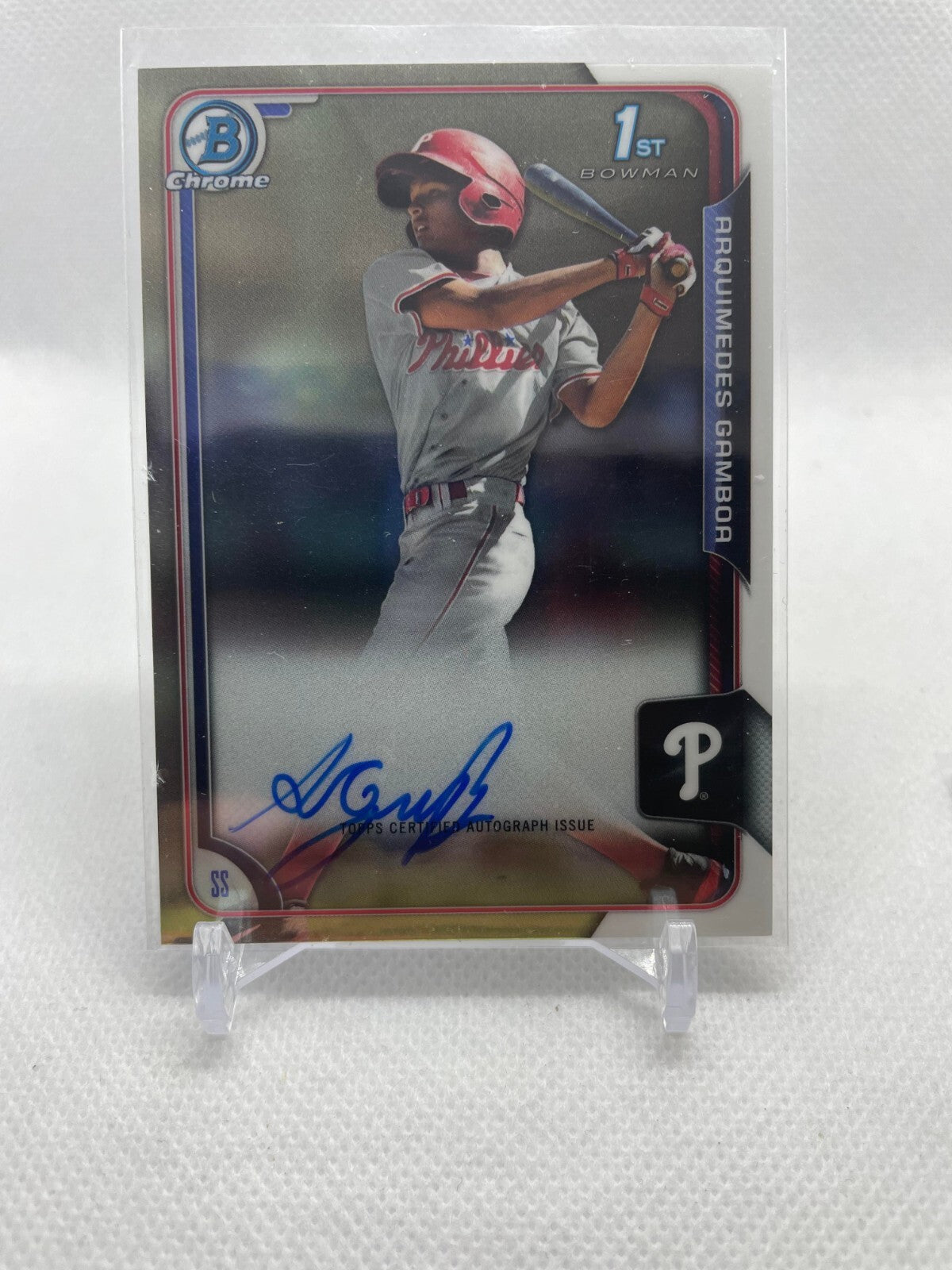 2015 Bowman Chrome 1st Bowman Arquimedes Gambor Purple On Card Auto /250