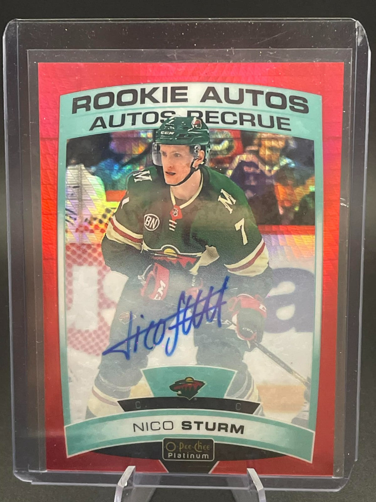 19/20 OPC Platinum Nico Sturm Rookie Auto Red Prism #26/50 Wild