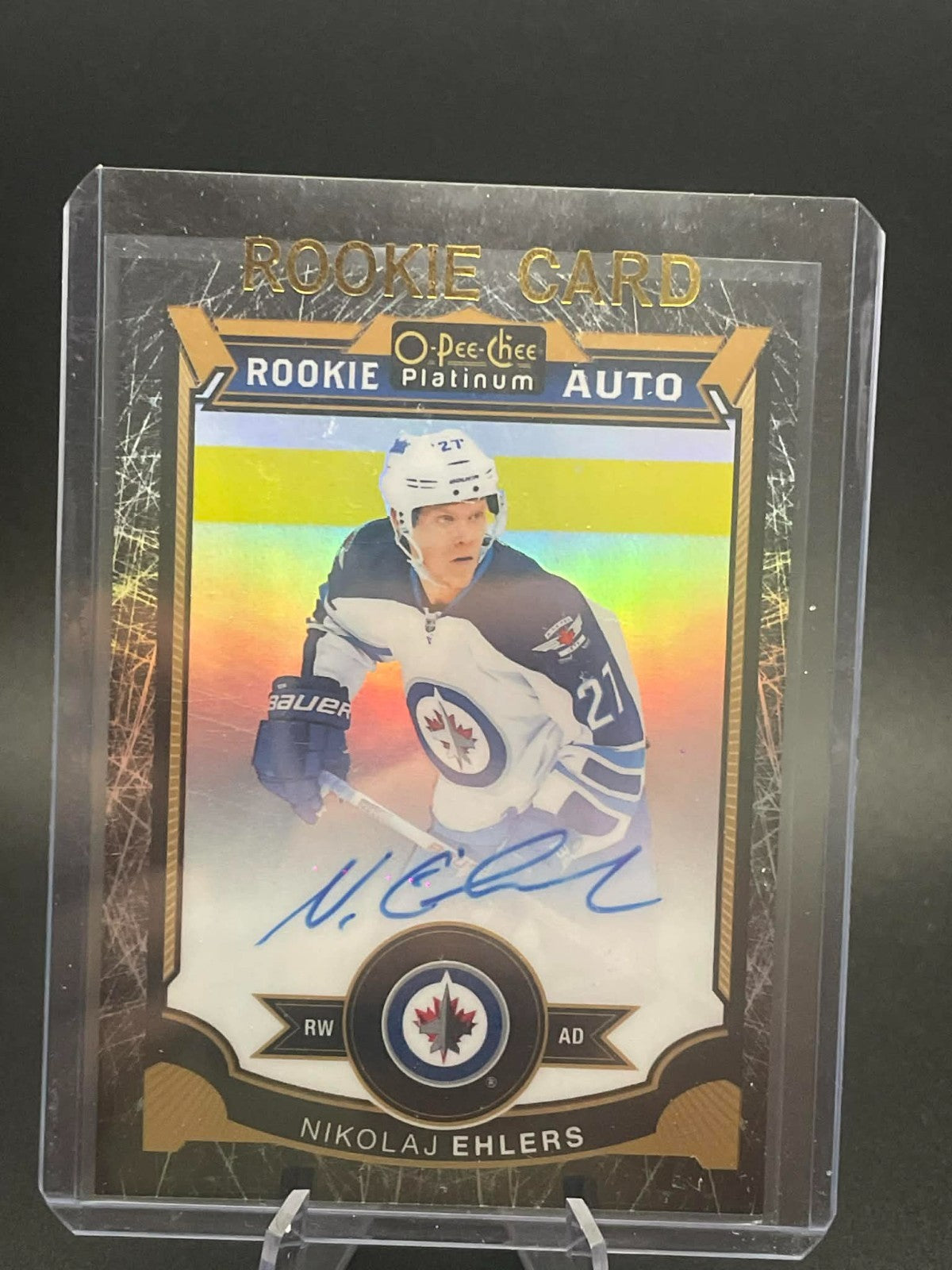 2015 O-PEE-CHEE PLATINUM #173 NIKOLAJ EHLERS BLACK ICE AUTO RC ROOKIE /50
