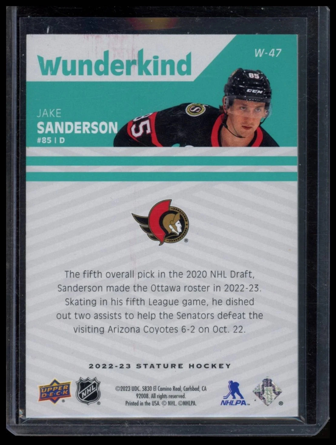 2022 UPPER DECK STATURE #W-47 JAKE SANDERSON WUNDERKIND GREEN RC ROOKIE /150