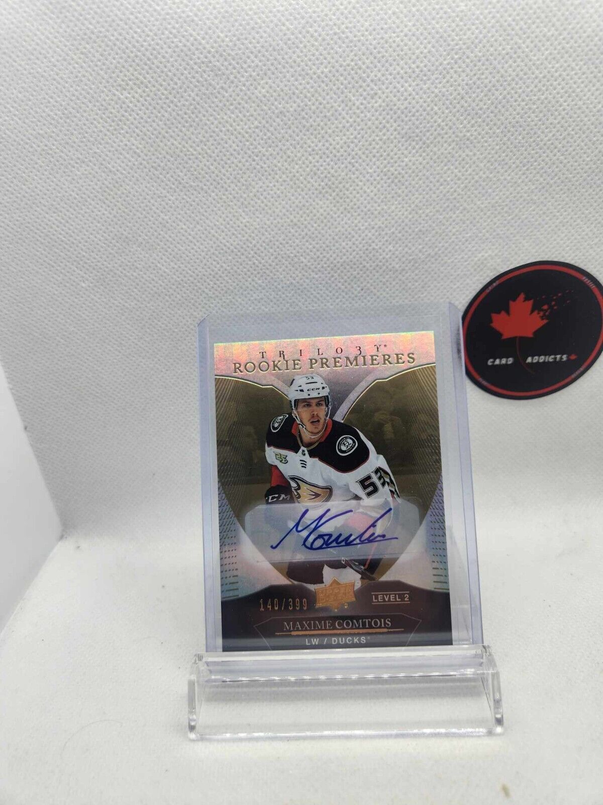 18/19 TRILOGY ROOKIE PREMIERES AUTOGRAPH MAXIME COMTOIS RC AUTO /399 SP DUCKS