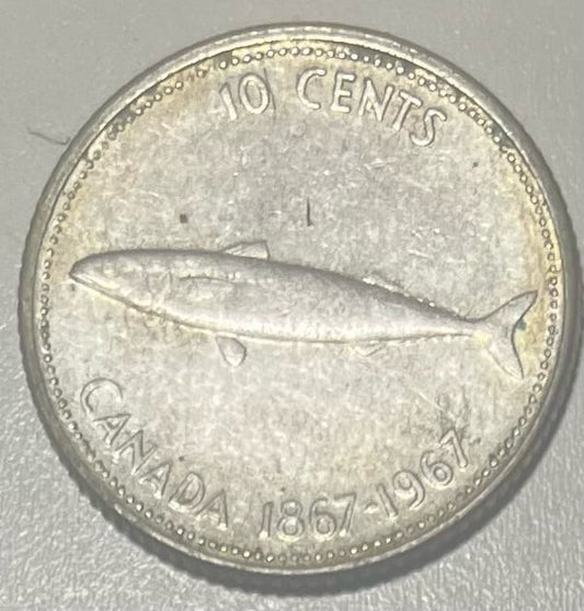 1 1967 Canadian Silver Dime - Mackeral - Canada 10 Cent REF I