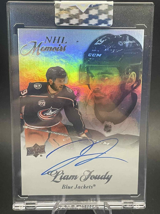 2020-21 UD Clear Cut Liam Foudy NHL Memoirs Rookie Auto RC #M-LF Blue Jackets