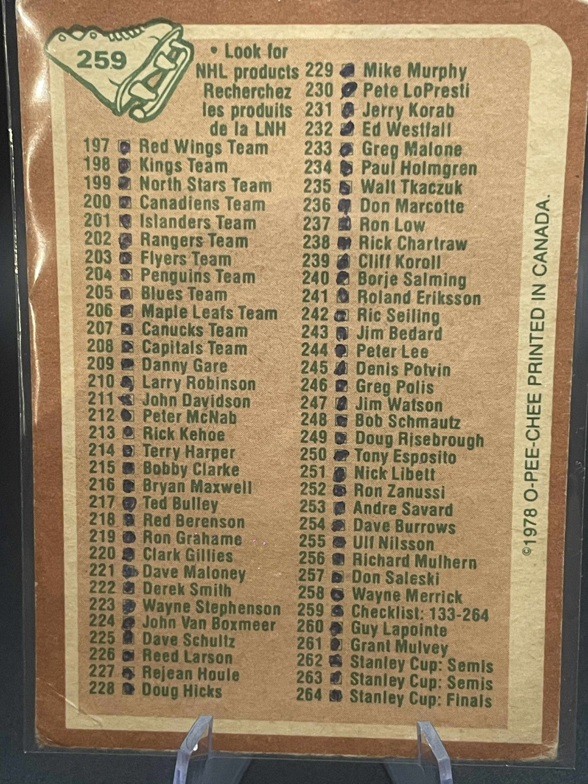1978 78-79 OPC O-PEE-CHEE CHECKLIST CARDS #133-264 #259 EXCELLENT
