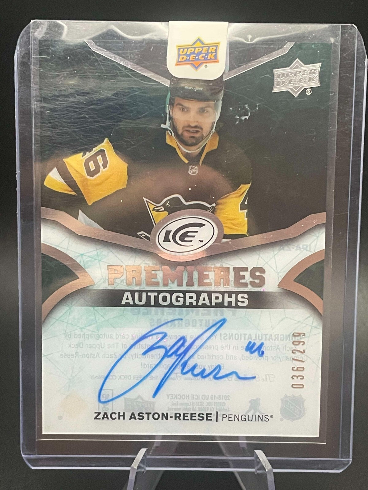 2018-19 Upper Deck Ice Zach Aston-Reese Premieres Auto /299