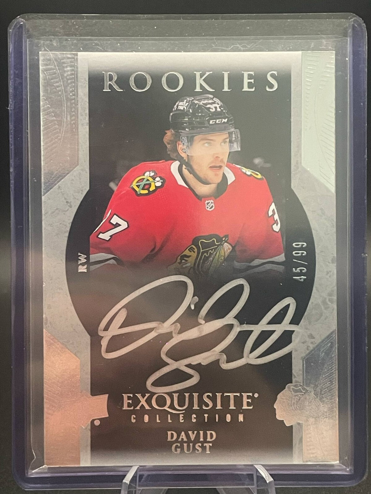 2023-24 UD Ice Exquisite Collection David Gust Auto Chicago Blackhawks /99