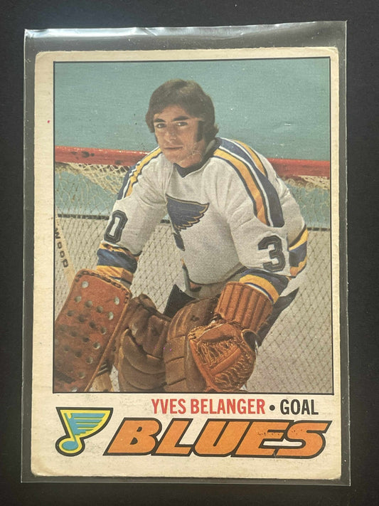 (1) YVES BELANGER 1977-78 O-PEE-CHEE # 367 BLUES GOALIE REF I