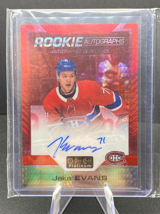 2020-21 O-Pee-Chee Platinum Rookie Red Prism 16/50 Jake Evans #R-JE Auto