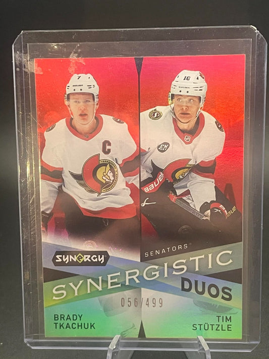 Brady Tkachuk Tim Stutzle #SD-3 /499 2022-23 Upper Deck Synergy Synergistic Duos