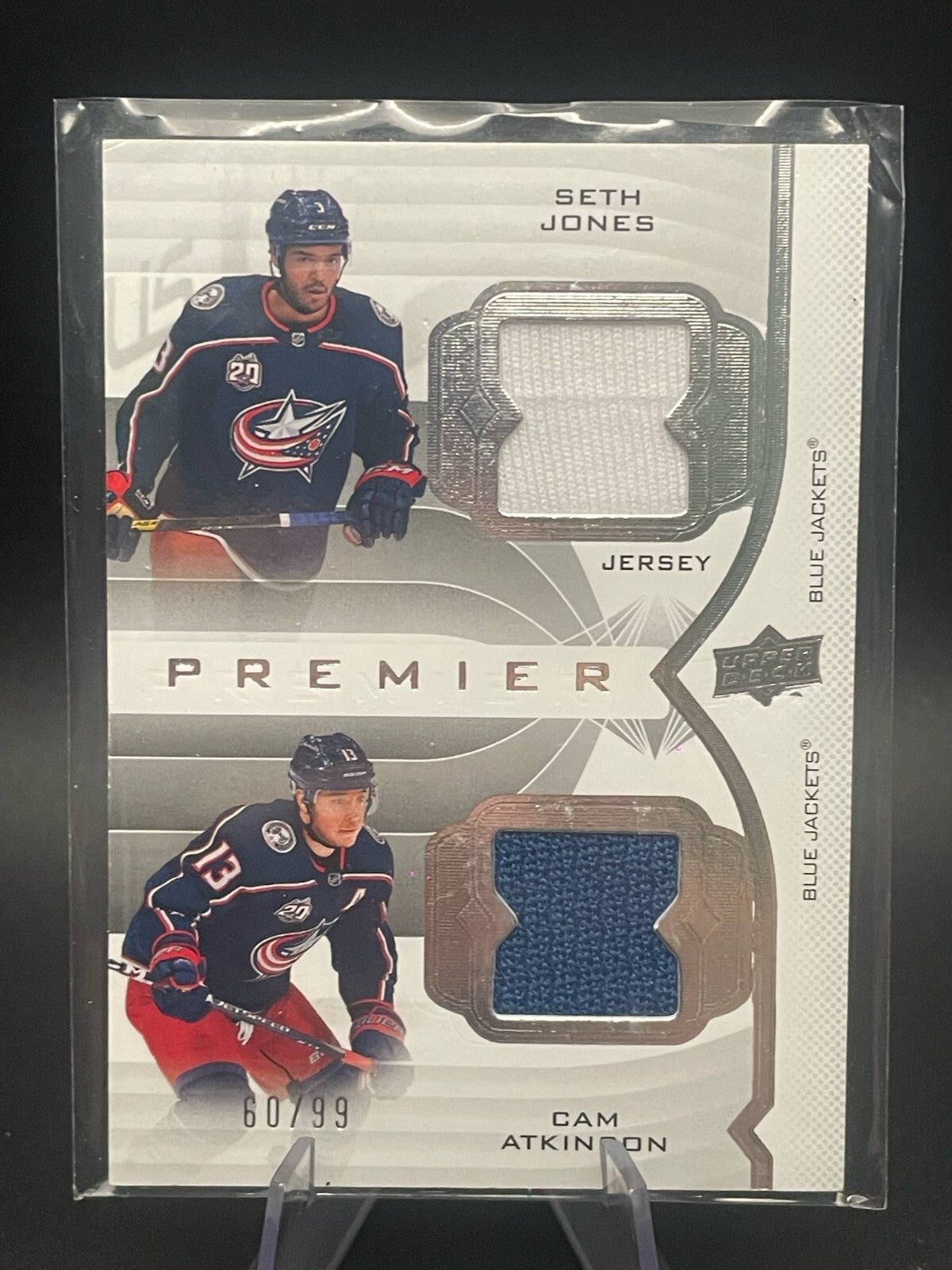 2019-20 UPPER DECK PREMIER Seth JONES ATKINSON #ed/99 ROOKIE DUAL JERSEY SILVER