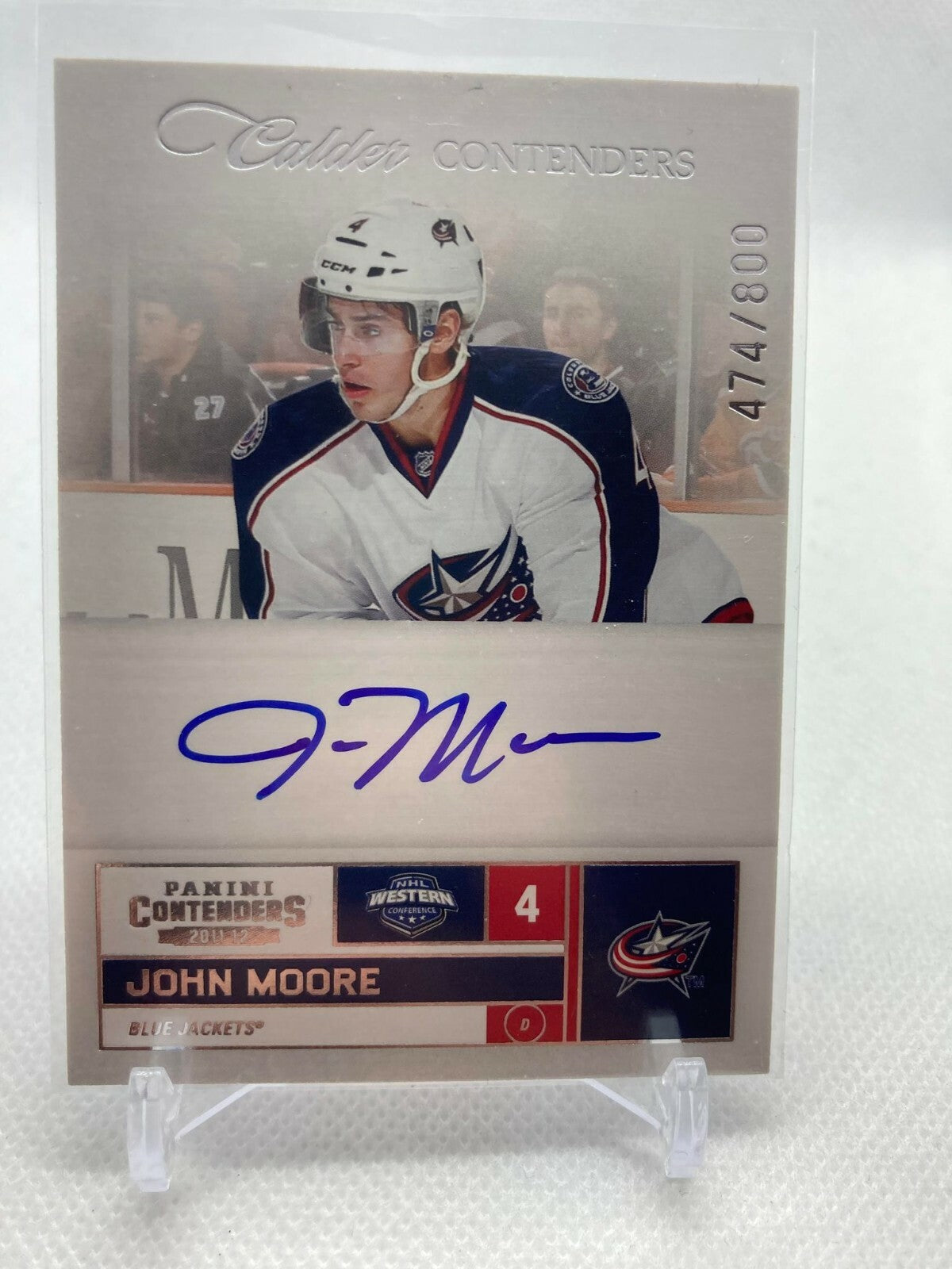 2011-12 Panini Contenders Blue Jackets Hockey Card #211 John Moore RC/800