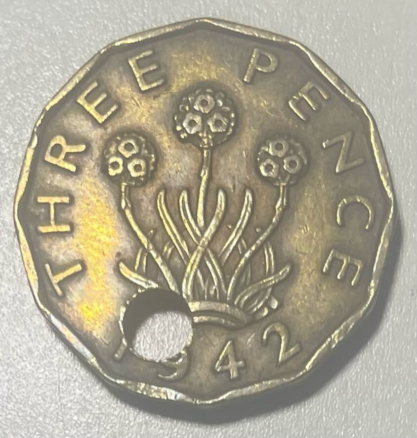 United Kingdom 1942 3 Pence-George VI With Hole REF I