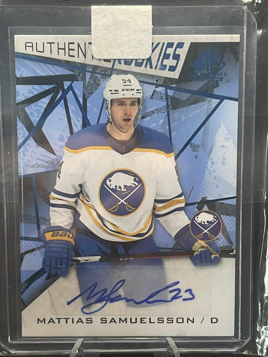 2021 SP Game Used Authentic Rookies Blue Mattias Samuelsson #169 Rookie Auto RC
