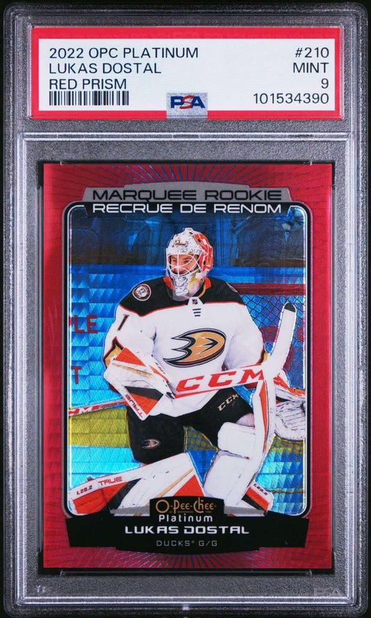 22 O-Pee-Chee Platinum Marquee Rookies Red Prism /199 Lukas Dostal Rookie PSA 9