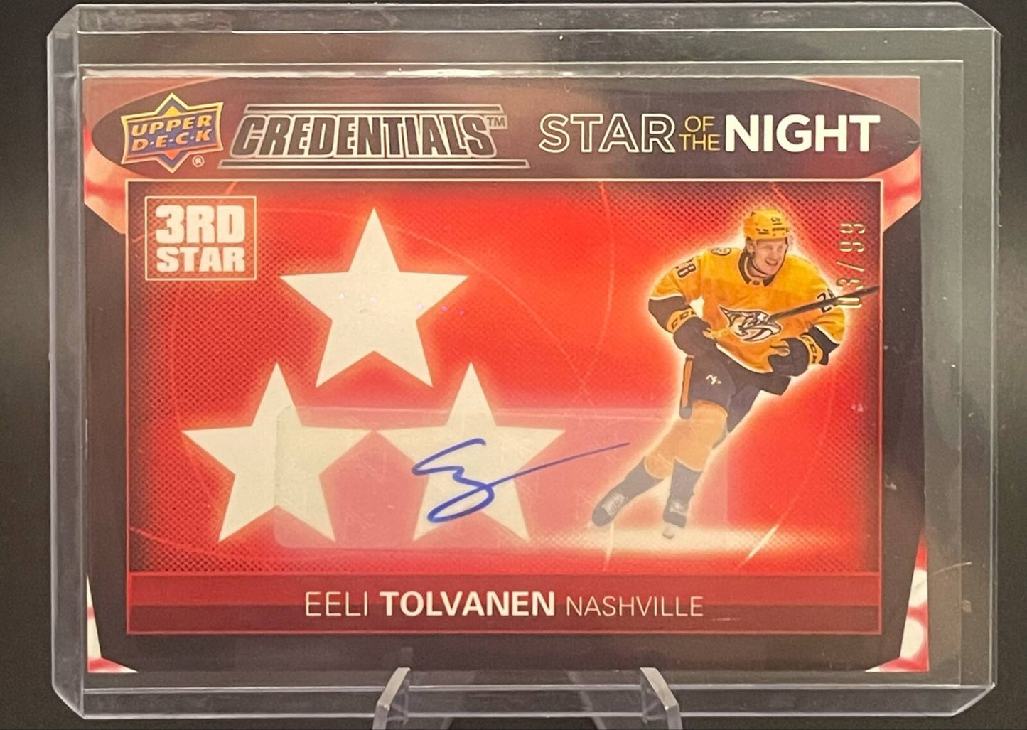 Eeli Tolvanen #/99 Auto 2021-22 UD Credentials 3rd Star of the Night #3S-7