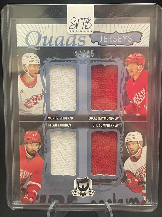 2023-24 The Cup Quads Jerseys Red Wings 25/25 Seider, Larkin, Raymond, Compher