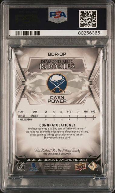2022 UPPER DECK BLACK DIAMOND #BDR-OP OWEN POWER RELIC ROOKIE GEMS RC /99 PSA