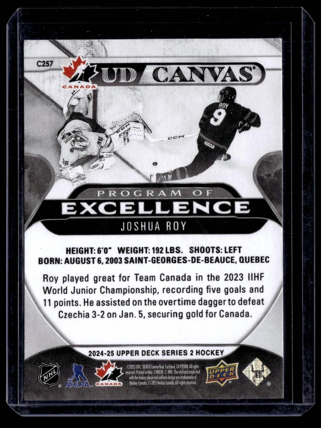 2024 UPPER DECK #C257 JOSHUA ROY UD CANVAS BLACK AND WHITE