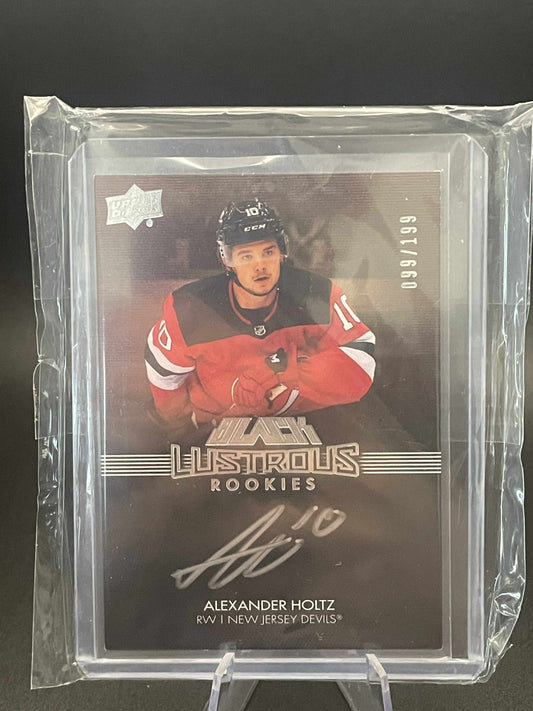 Alexander Holtz 21-22 UD Spx Black Lustrous Rookies Auto /199 New Jersey Devils