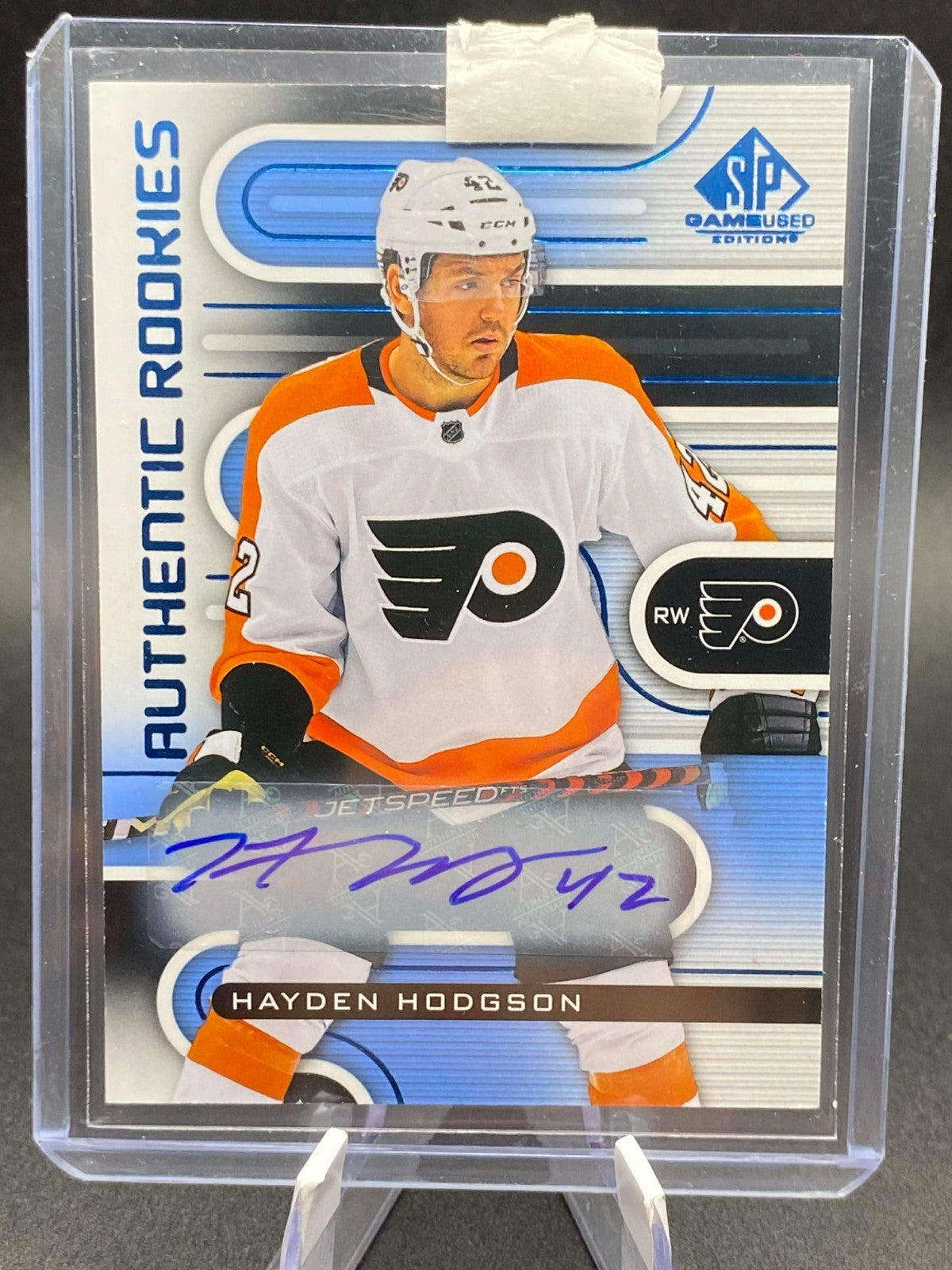 22-23 UD SP GAME USED AUTHENTIC ROOKIES SIGNATURE HAYDEN HODGSON AUTO #201 MINT