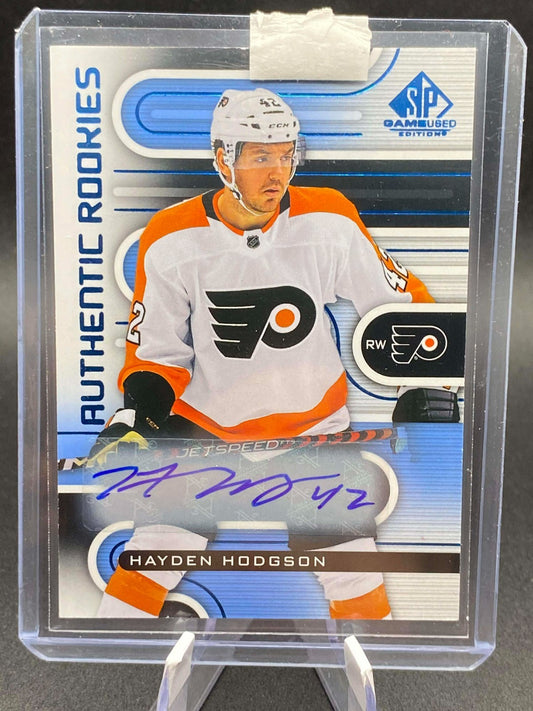 22-23 UD SP GAME USED AUTHENTIC ROOKIES SIGNATURE HAYDEN HODGSON AUTO #201 MINT