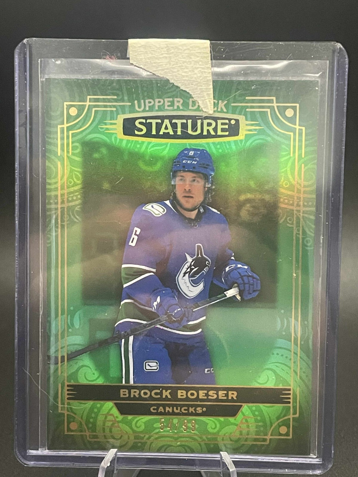 Brock Boeser /99 made Green Stature 2022-23 Hockey Card 90
