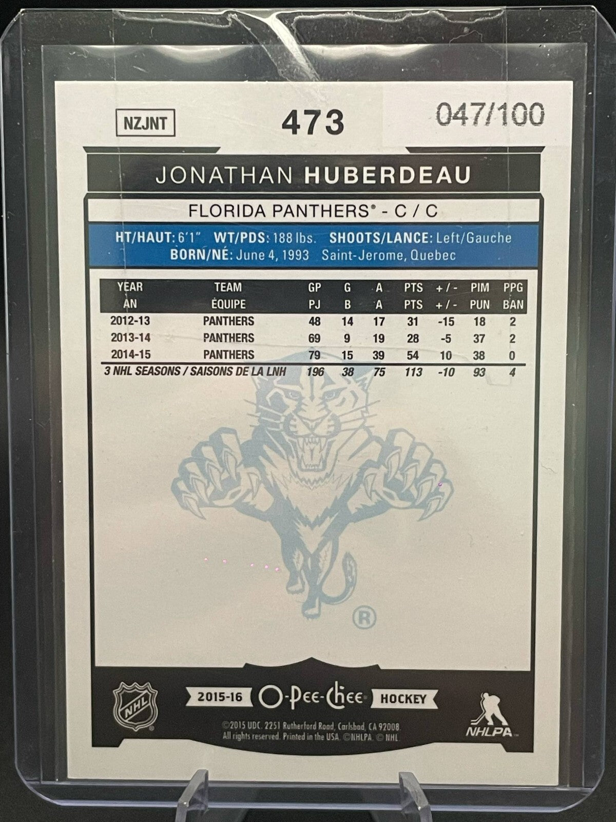 2015-16 O-Pee-Chee Rainbow Black Jonathan Huberdeau /100 #473