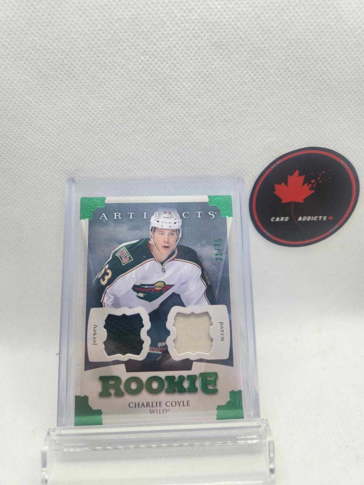 2013-14 Artifacts Jerseys Patch Emerald #157 Charlie Coyle /75 Rookie