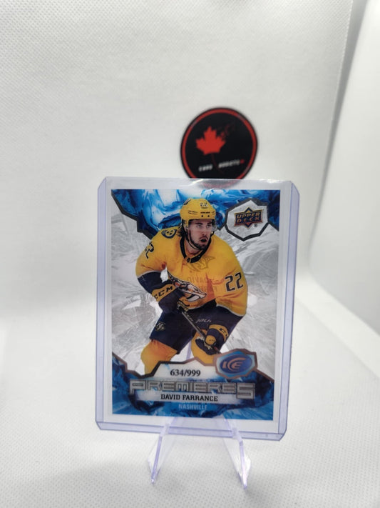 2021-22 Upper Deck Ice Premieres RC #195 David Farrance /999 Predators